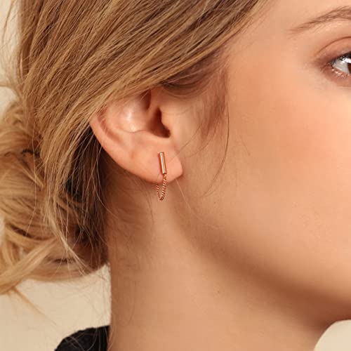 Chain Earrings for Women Small Sterling Silver Post Bar Drop Dangle Earrings Minimalist Stud Earring Hypoallergenic Dangly Jewelry Gift - color: small chain stud/rose gold