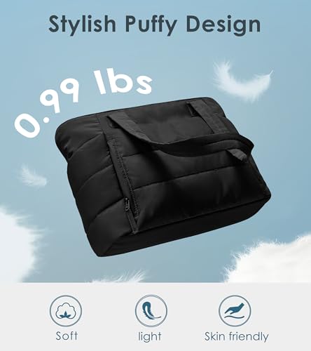 Tote Bag for Women with Zipper, Quilted Puffer Tote Bag with Compartments, Lightweight Puffy Work Bags for Women Travel - color: Black