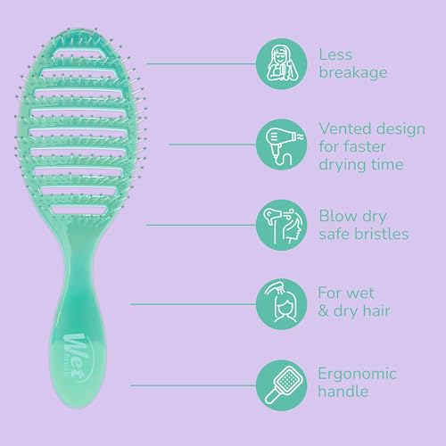 Wet Brush Speed Dry Hair Brush, Blow Dry Safe Bristles & Vented Design For Faster Drying Time, Ergonomic Handle, Reduces Breakage & Detangles All Hair Types, Limited Edition Prismatic Glow Green - color: Prismatic Glow Green, size: 1 Count (Pack of 1)