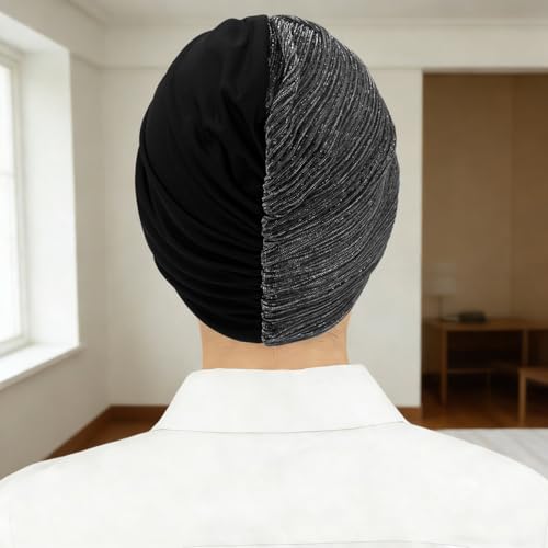 XYIYI Chemo Headwear Turban for Women, Cancer Patients Head Wrap Cover Hat for Hair Loss - color: Black Silver
