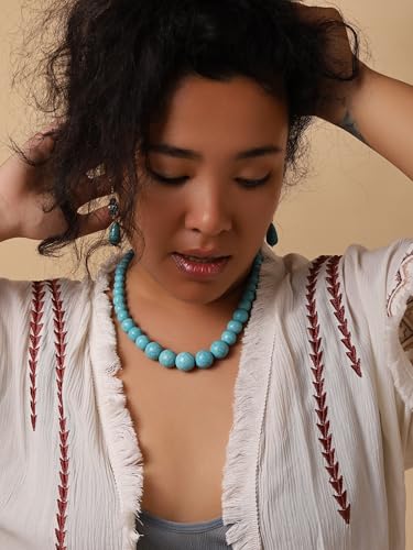 MINACHI Boho Created Turquoise Bead Long Strand Necklace, Bohemian Statement Jewelry Gift for Women - color: S02
