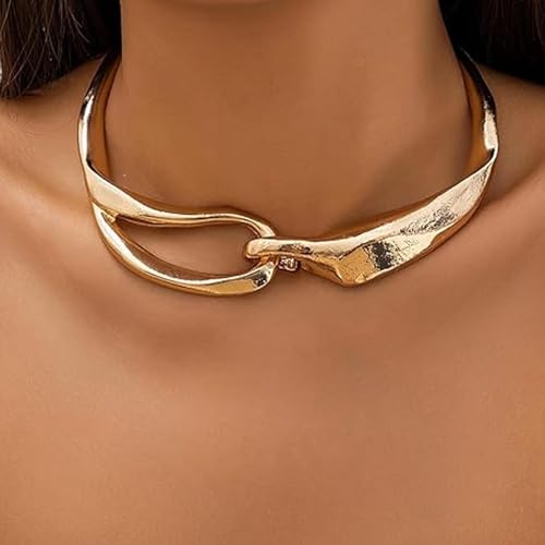Chunky Chain Necklaces Women Statement Collar Necklace Gold Flat Snake Chain Choker Ribbed Design for Party, Dress Jewelry Gifts - color: A12