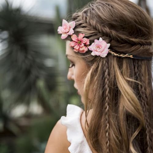 Crown for Girls & Women, Pink Headband & Headpiece for Weddings, Bridesmaids, Flower Girls, Tea Party, Bavarian Festival, Boho Floral Hair Accessories, 6 PCS