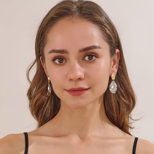 MUYAN Gold and Silver Boho Hammered Dangling Earrings for Women Modern Statement Finish Dangle Drop Earrings Jewelry - color: Drop Two Tone
