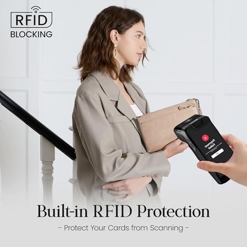 befen Genuine Leather Wristlet Clutch Wallet Purses with RFID Blocking, Small Crossbody Bags Shoulder Handbag for Women - color: Nude
