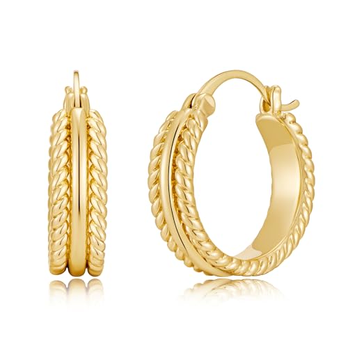 Chunky Gold Hoop Earrings for Women - 14k Gold Plated Twisted Rope Thick Hoops, Lightweight Hypoallergenic Small Hoop Earrings, Trendy Fashion Jewelry Gifts - color: golden