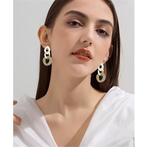 Charm Elegant Hollow Color Chain Acrylic Geometric Temperament Dangle Drop Earrings Bohemian Minimalist Hypoallergenic Jewelry Gift - color: White Gold Brown