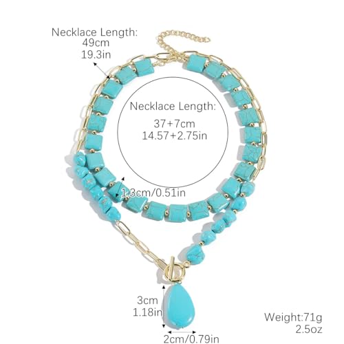 INENIMARTJ Gold Turquoise Necklace for Women Boho Turquoise Pendant Necklace Gold Chain Turquoises Necklaces Trendy Western Turquoises Jewelry for Womens - style: style F