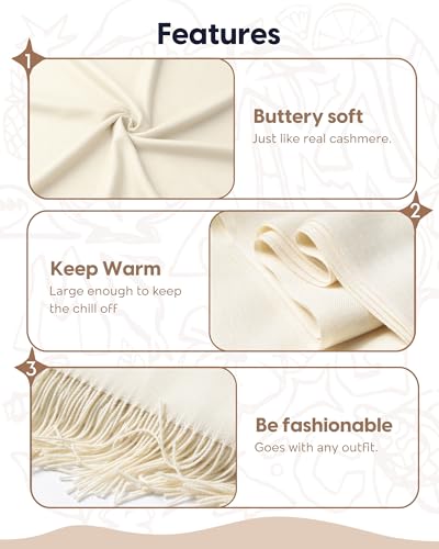 maamgic Women's Winter Scarf Soft Warm Scarf for Women Cozy Shawl Wraps for Women Lightweight Pashmina Style Wrap - color: Solid Ivory