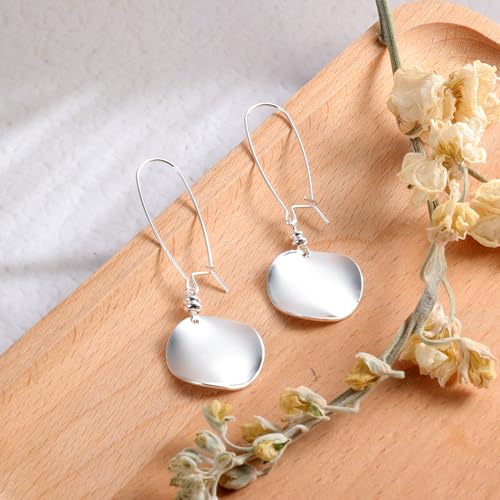 14K Gold Dangle Earrings for Women，Lightweight Circle Disc Coin Geometric Flat Brushed Drop Earrings, Hypoallergenic Leverback Earrings Jewelry - color: C-Silver