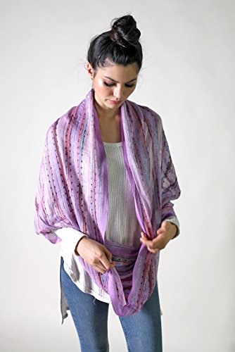 Anika Dali (15 Colors) Shimmer Sparkle Infinity Scarf, Women's Festival Bliss Lightweight Fashion Shawl - color: Wisteria Purple