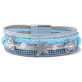 FANCY SHINY Turtle Starfish Leather Wrap Bracelet Boho Rhinestone Pearl Cuff Bracelets for Women Summer Beach Jewelry for Women - color: Blue