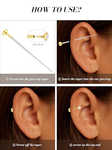 Oveta 16G 18G Flat Back Studs Earrings for Tragus Cartilage Piercing Jewelry, Surgical Steel Nose Rings Hoops 6/8/10mm, Silver/Gold - color: Gold, size: 18g*6/8/10mm bar
