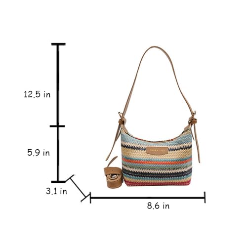 Women's Woven Beach Shoulder Handbag Colorful Straw Tote Bag Summer Vacation Crossbody Bag - color: 9706black