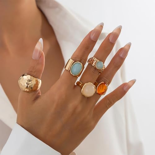 Dainty Crystal Gold Knuckle Ring Stackable Set for Women Non Tarnish, Statement Chunky Zircon Silver Midi Finger Thumb Rings Vintage Y2k Party Jewelry Gifts - color: Gold
