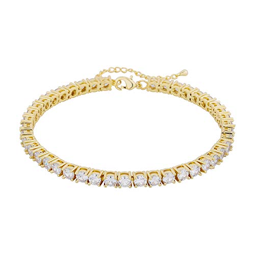 TOPGRILLZ Tennis Ankle Bracelet Gold Anklet Adjustable with Extension 14K Gold Plated Iced out Diamond 3-6mm Fashion Stylish Foot Jewelry for Women - style: 5mm Gold