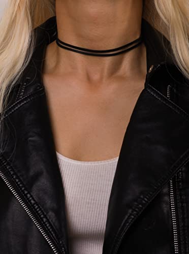 Sacina Goth Hippie Black Faux Leather Choker, Dainty Choker Necklace for Women, Gothic Boho Necklace, Halloween Christmas Jewelry Gift For Women