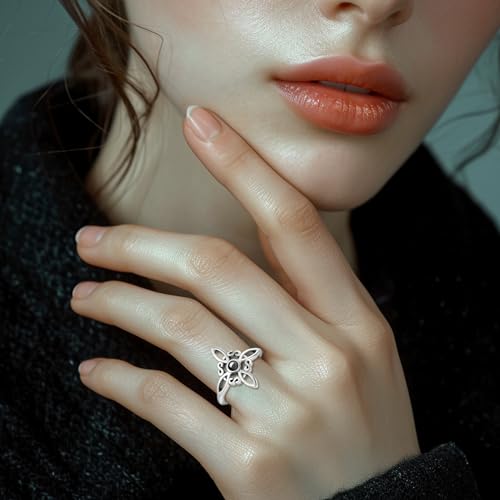Vito 925 Sterling Silver Adjustable Open Spoon Ring for Women Men, Lotus Sunflower Snake Spoon Band Rings Feather Hug Witches Knot Inspirational Jewelry Gift for Wife - style: Witches Knot
