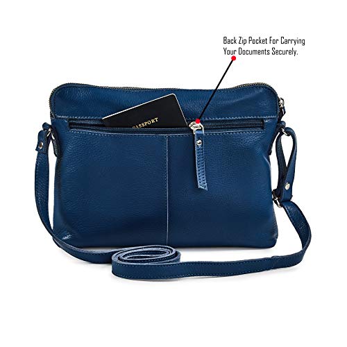 Leather Crossbody Bags for Women Small Soft Genuine Pebbled Sling Shoulder Handbag Crossover Purse with Full Adjustable Strap (Sapphire Blue Nappa) - color: Sapphire Blue Nappa