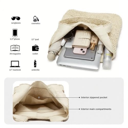Crochet Beach Bags for Women Woven Purses Shoulder Bag Tote Handbag Summer Beach Purse - color: Wy11-white