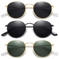 MEETSUN Round Polarized Sunglasses for Women Men Classic Retro Metal Frame Sun Glasses UV Protection - color: (3 Pack) Gold/Grey + Black/Grey + Gold/Dark Green