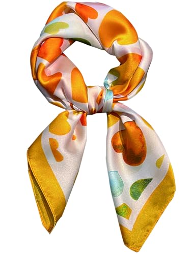 Silky Scarf for Women Lightweight Satin Bandanas Neck Hair Wrap For Sleeping Head Scarves 27.5" - color: A26 Yellow Heart/27.5"