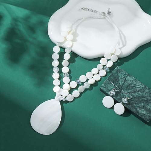 Big Teardrop Pendant Necklaces for Women Colorful Beaded Necklaces Statement Set for Holiday. - color: White
