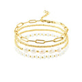 Dainty Gold Plated Pearl Crystal Beaded Bracelets Set for Women 14K Gold Plated Bead Pearl Beads Bracelet Stackable Paperclip Link Chain Bracelets Gold Plated Bracelets for Women Trendy Jewelry - color: Style2