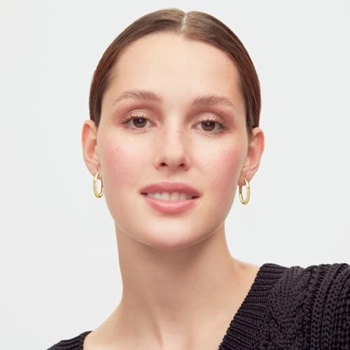 Gold Hoop Earrings for Women 14K Gold Hoop Earrings for Women 14K Gold Earring Hoops Delicate Pattern like Leaf Hoops Earring for Womens 25/30mm - size: 25mm