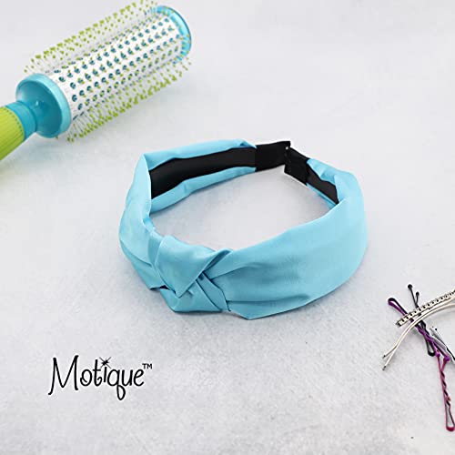 Motique Accessories Blue Satin Knot Headband for Women - color: Blue
