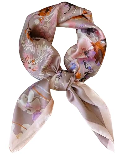Satin Bandana Headscarf for Women Silky Hair Scarves for Fashion Lightweight - color: 14-pink Colorful Flowers