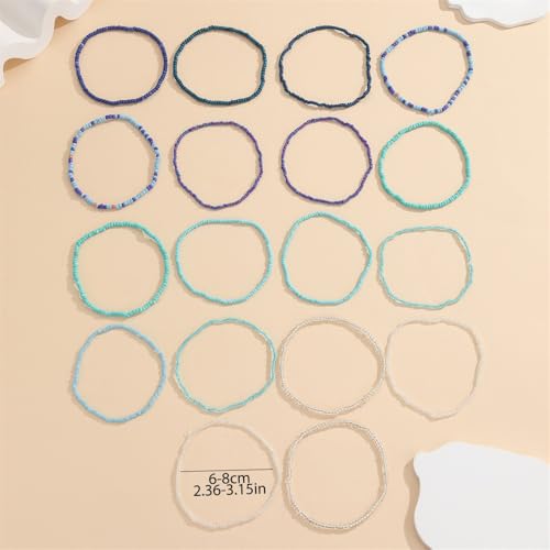 Fuqimanman2020 18Pcs Boho Stackable Beaded Bracelets for Women Colorful Handmade Multilayered Rice Beads Anklets Set Summer Beach Bohemian Jewelry Gift - color: Style 1 Blue