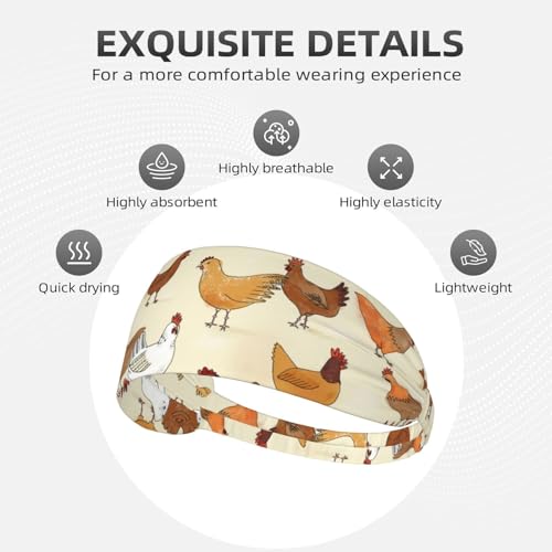 Black and Gold Swirl Liquid Ink Marble Workout Headbands Fashion Sports Sweatbands Yoga Hairbands for Fitness Athletic Non Slip Wicking Headscarf for Men Womens Girls Summer Accessories Elastic Bands - color: A Brood Of Chickens