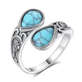 Vito 925 Sterling Silver Adjustable Open Spoon Ring for Women Men, Lotus Sunflower Snake Spoon Band Rings Feather Hug Witches Knot Inspirational Jewelry Gift for Wife - style: Sunflower Turquoise