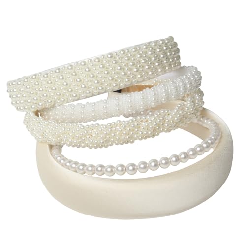 Cuizhiyu 5PK White Pearl Headbands for Women Girls Cute Pearl dainty Headbands Bling Faux Pearls Hairbands Wedding Hair Accessories hair hoop headband - color: Color A