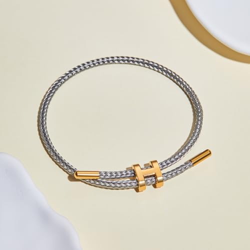 AIMADE Bracelets for Women Adjustable Charm Bracelet, 18k Gold-plated Buckle Design Titanium Steel Wire Rope Women's Gift Jewelry - color: silver
