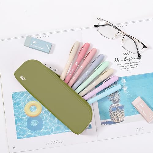 Mr. Pen- Silicone Pencil Case, Aesthetic Pencil Bag for Women, Makeup Pouch | Multifunctional Pouch for Stationery, Cosmetics and Electrical Goods Storage - color: Olive Green