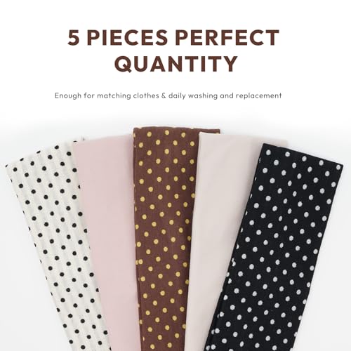 Aranya Vintage Polka Dot Headbands for Women 5pcs – Retro Soft Stretchy Fabric Hair Bands for Everyday Wear & Pin-up Fashion Outfits - color: Vintage Polka Dot (5 Colors)