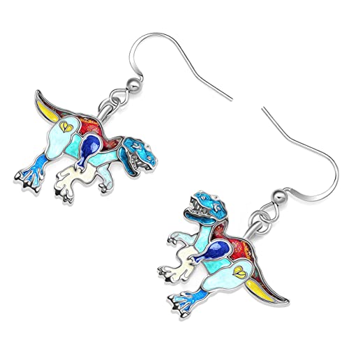 Enamel Alloy Dinosaur Fantasy Dragon Earrings Drop Dangle Unique Animal Jewelry For Women Dragons Gifts - color: Dinosaur Trex Blue