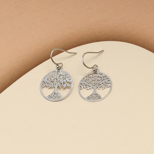 LeCalla Sterling Silver Dangle Earrings for Women | 925 Sterling Silver Long Interlocked Handmade Textured Drop Earring for Women - color: Tree of Life