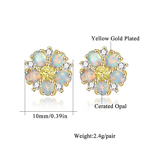 CiNily Flower Earrings,Opal Stud Earrings Sterling Silver or White Gold/Rose Gold Plated Ladies Flower Stud Earrings Cute Unique Earrings for Girls - color: yellow gold