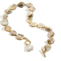 Chunky Shell Choker Necklace for Women, Irregular Shell Beaded Necklace with Faux Pearl Pendant, Boho Beach Jewelry for Summer Vacations, Gold Tone T-Bar Toggle Clasp Statement Necklaces
