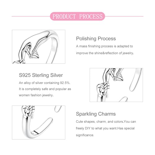 PARCOM Adjustable Women Stackable Ring, 925 Sterling Silver Open Rings - Trendy Eternity Cubic Zirconia Stackable Band Engagement Promise Ring for Her, Hypoallergenic Non Tarnish Nature Bird Floral Thumb Rings - color: Hand-in-Hand
