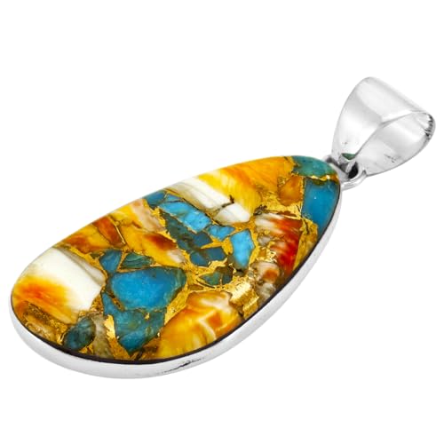 Turquoise Pendant Necklace Sterling Silver 925 (Sterling Silver Pendant with 20" Stainless Chain) - color: Desert Mirage