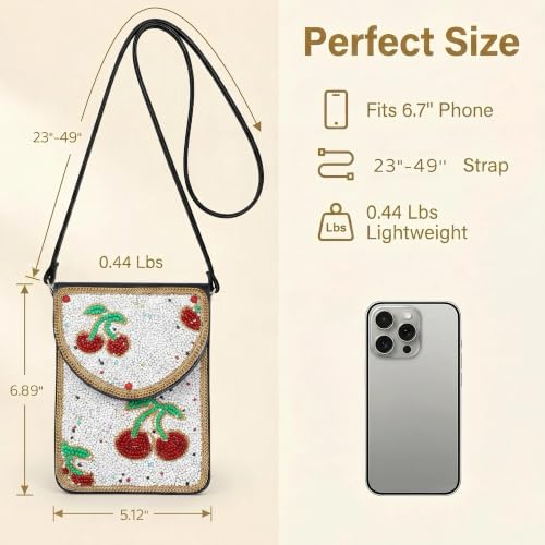 Small Crossbody Bags for Women Designer Cell Phone Bag Boho Shoulder Wallet Purse - color: Cherry White