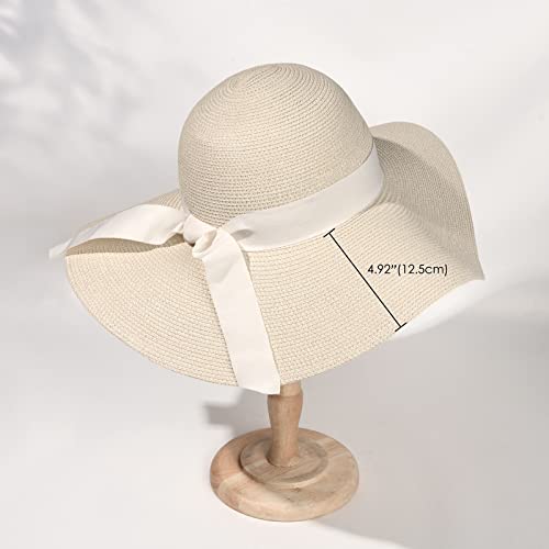 FURTALK Womens Sun Straw Hat Wide Brim UPF 80 Summer Hat Foldable Packable Floppy Beach Hats for Women - color: Beige With Beige Band, size: Medium-Large