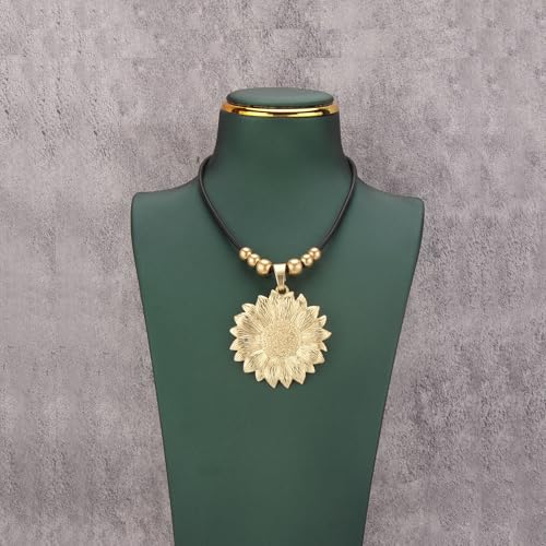 Boho Necklace for Women Adjustable Silicone Rope with Gold Beaded Pendant Chunky Handmade Vintage Jewelry - style: Beaded Sunflower