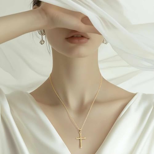 Cross Necklace for Women Gold Cross Necklaces for Women 14K Gold Cross Necklace for Womens Blend Beauty With Sentiment Dainty Gold Crosses Chain Pendant Necklaces for Womens 20/25mm - size: 25MM
