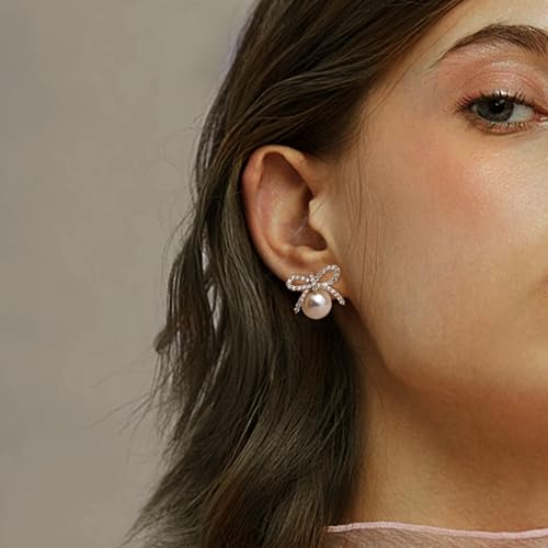 Pearl Earrings for Women, Trendy Dainty Cubic Zirconia Piercing Hypoallergenic CZ Earring Prom Holiday Fashion Jewelry Gift. - color: Gold Pearl