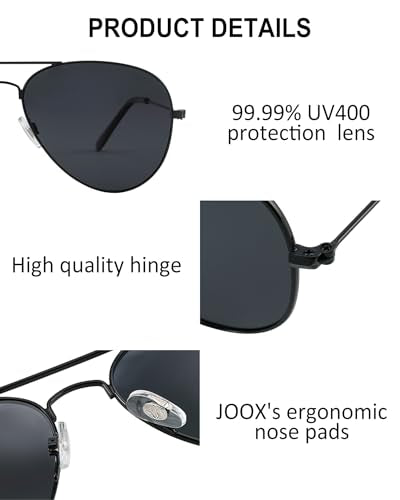 JOOX Polarized Aviator Sunglasses for Women Men, UV400 Protection Lens and Lightweight Metal Pilot Frame JX2775 - color: Shiny Black/Grey